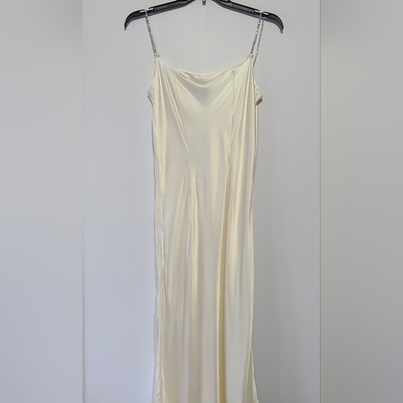 Leissa Dresses & Skirts - 190. Leissa ivory, 100% silk, silver metallic straps, open back maxi dress